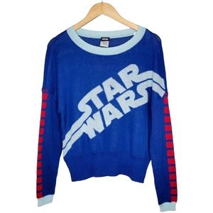 Star Wars Logo Sweater Colorblock Blue Red Small Crewneck Retro NWOT